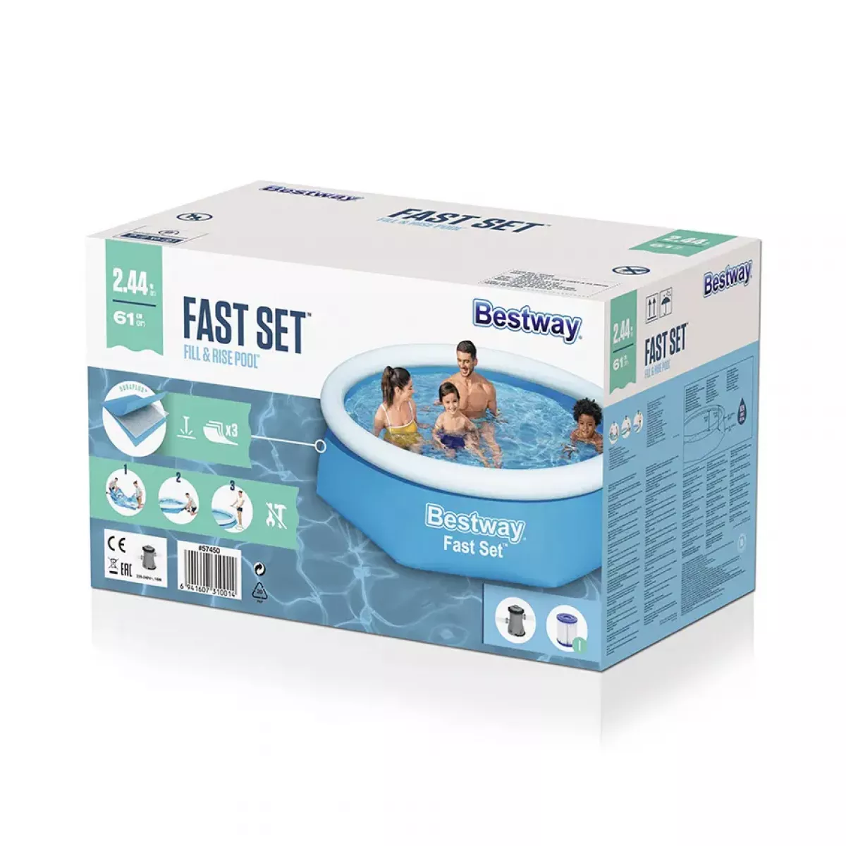 Бассейн надувной 244x61 см, круглый, с фильтр-насосом, BESTWAY 57450 Бассейн надувной 244x61 см, круглый, с фильтр-насосом, BESTWAY 57450